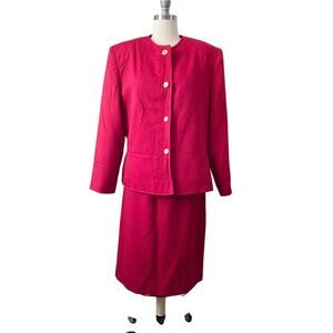 80's VTG Henry Lee Petites Women's Skirt Suit Outfit Blazer Top Red Size 16P 3PC